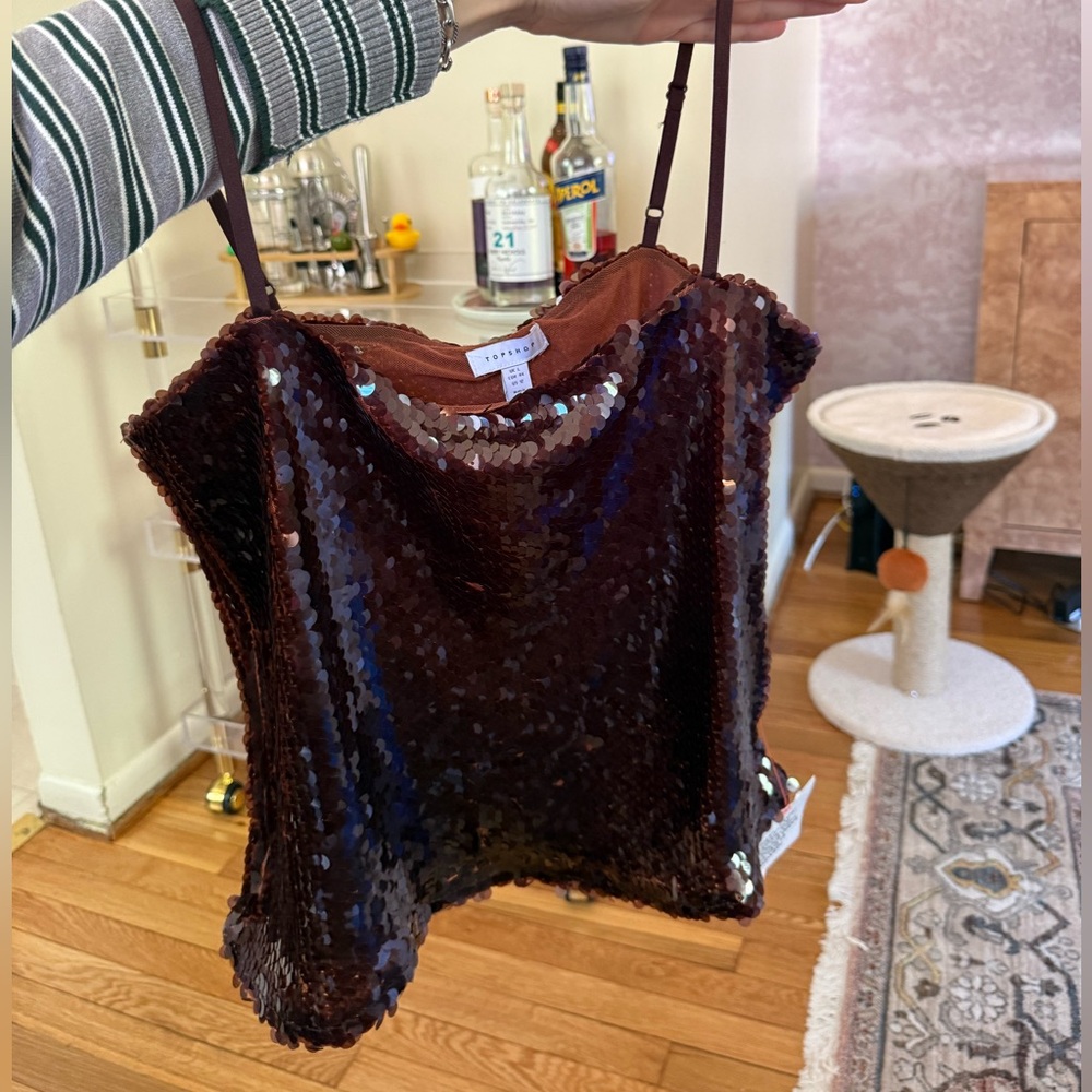 TOPSHOP Brown Sequin Top